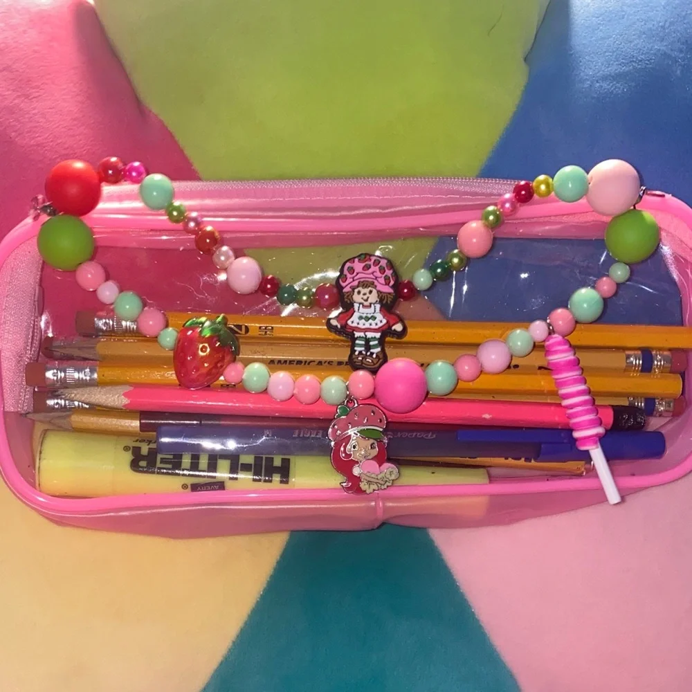 Pencil case beaded with Strawberry Charm